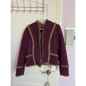 Anna Sui Suede Hooded Jacket with Faux Fur Lining